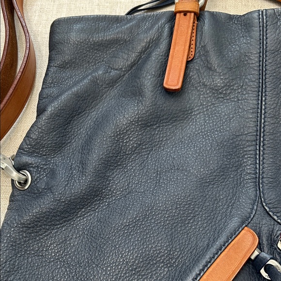 Christopher Kon Crossbody Bag Blue Leather Large Travel Tan Buckles - Picture 14 of 16